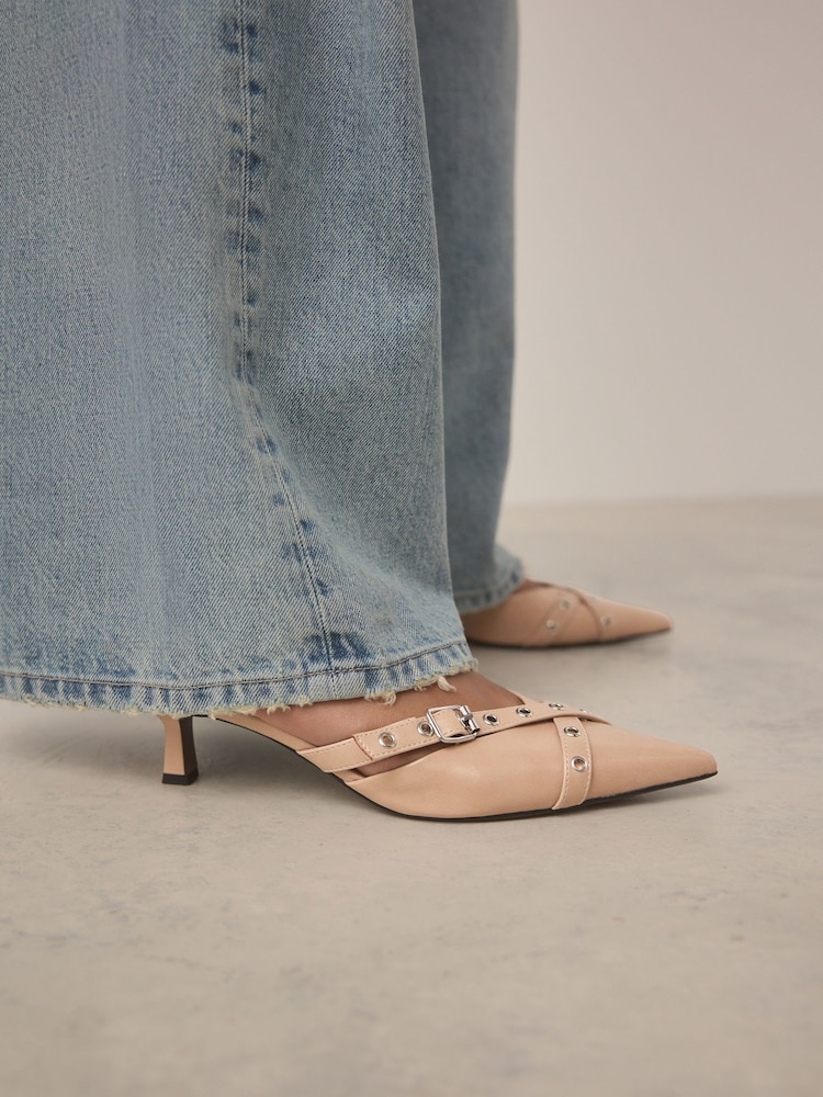 Camel Nude Forever Comfort® Point Eyelet Kitten Mules - Image 4 of 10