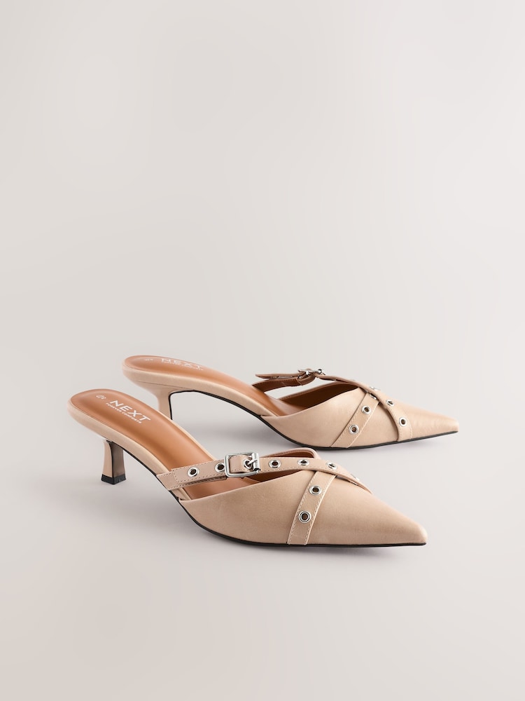 Camel Nude Forever Comfort® Point Eyelet Kitten Mules - Image 6 of 10
