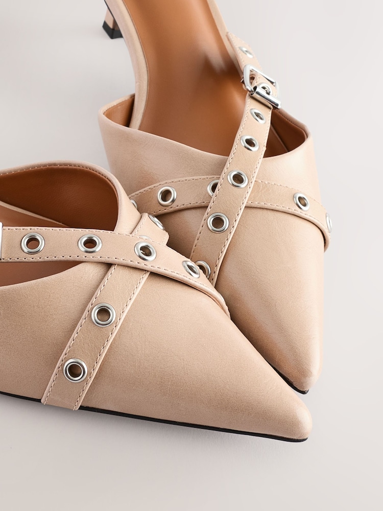 Camel Nude Forever Comfort® Point Eyelet Kitten Mules - Image 9 of 10