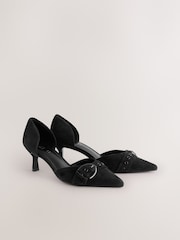 Black Forever Comfort® Leather Point Toe Eyelet Buckle Kitten Heel Shoes - Image 1 of 1