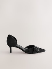 Black Forever Comfort® Leather Point Toe Eyelet Buckle Kitten Heel Shoes - Image 2 of 3