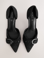 Black Forever Comfort® Leather Point Toe Eyelet Buckle Kitten Heel Shoes - Image 3 of 3