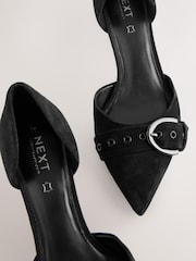 črna Suede - Forever Comfort® Leather Point Toe Eyelet Buckle čevelj ali škorenj z visoko, ozko peto, ukrivljeno pod čevelj čevlji - Slika 4 iz 5