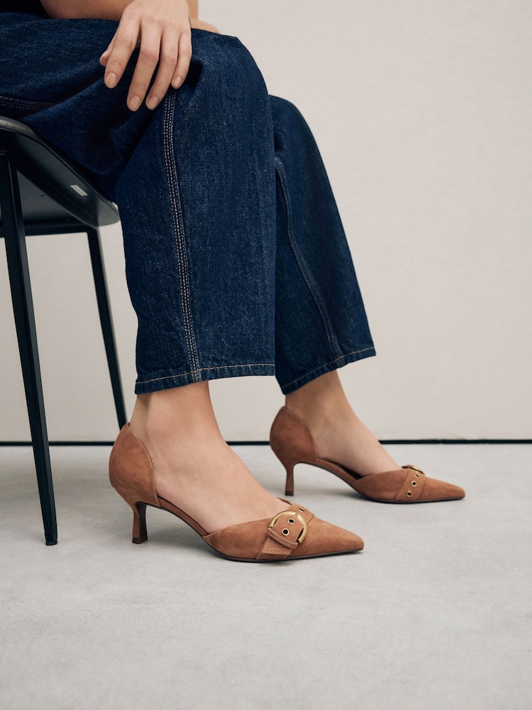 Rjava - Forever Comfort® Leather Point Toe Eyelet Buckle čevelj ali škorenj z visoko, ozko peto, ukrivljeno pod čevelj čevlji - Slika 2 iz 6