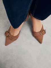 Rjava - Forever Comfort® Leather Point Toe Eyelet Buckle čevelj ali škorenj z visoko, ozko peto, ukrivljeno pod čevelj čevlji - Slika 6 iz 6