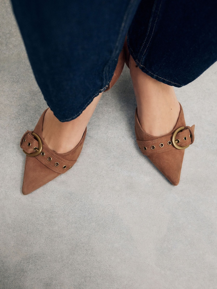 Rjava - Forever Comfort® Leather Point Toe Eyelet Buckle čevelj ali škorenj z visoko, ozko peto, ukrivljeno pod čevelj čevlji - Slika 6 iz 6