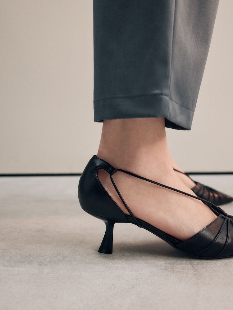 Black Signature Leather Point Toe Tube Strap Kitten Heels - Image 3 of 9