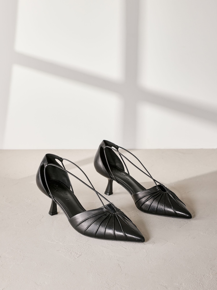 Black Signature Leather Point Toe Tube Strap Kitten Heels - Image 5 of 9