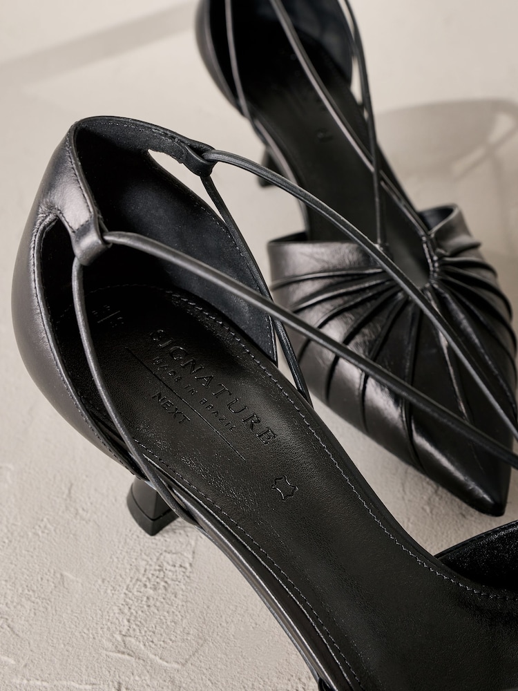 Black Signature Leather Point Toe Tube Strap Kitten Heels - Image 6 of 9