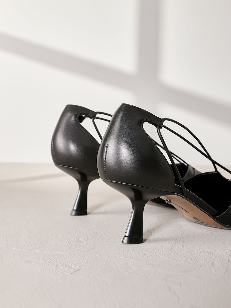 Black Signature Leather Point Toe Tube Strap Kitten Heels - Image 7 of 9