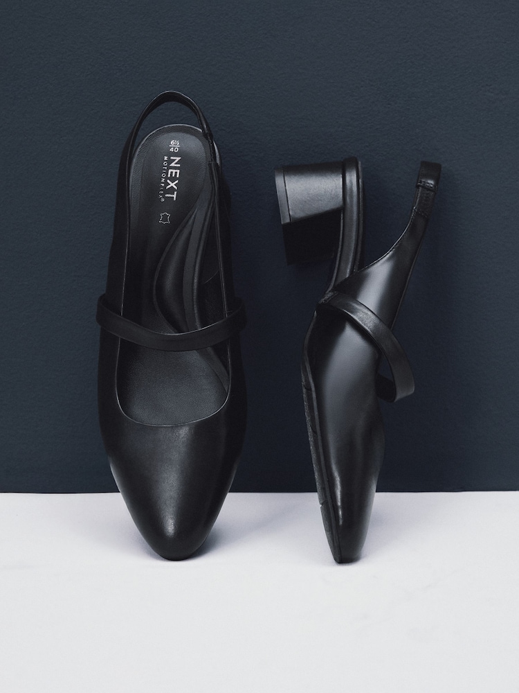 Black Forever Comfort® Premium Leather Mary Jane Slingback Shoes - Image 8 of 11