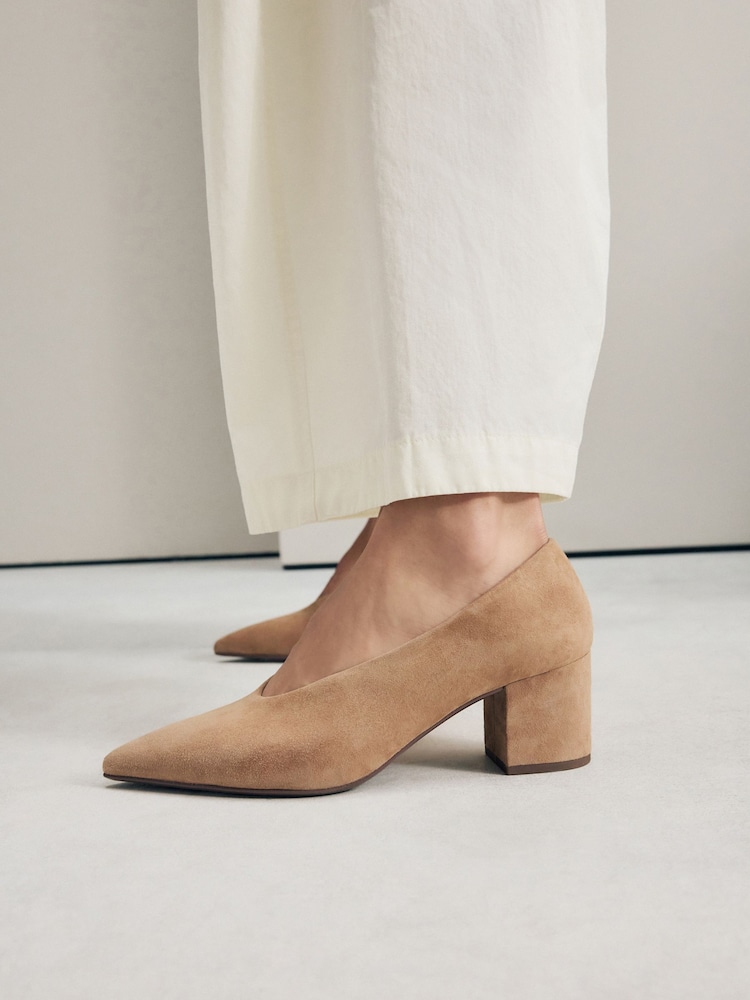 Camel Forever Comfort® Leather Point Toe Low Block Heels - Image 1 of 4
