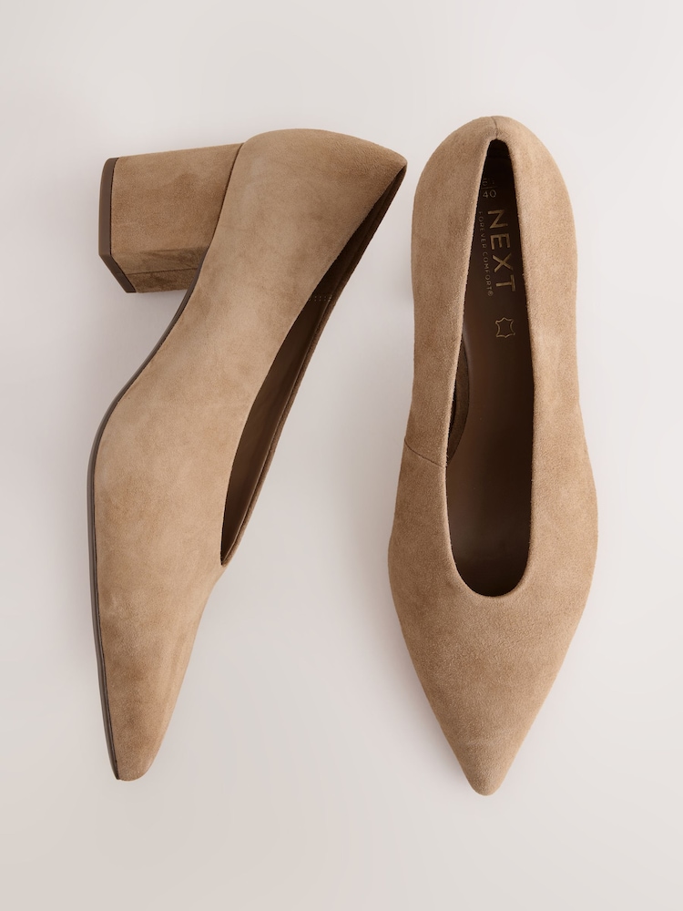 Camelowy - Skórzane buty Forever Comfort® z noskiem w szpic na niskim obcasie klockowym - Image 6 of 9