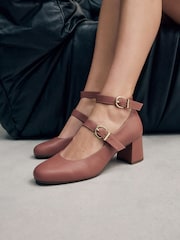 Pink Forever Comfort® Round Toe Double Buckle Block Heel Shoes - Image 1 of 11