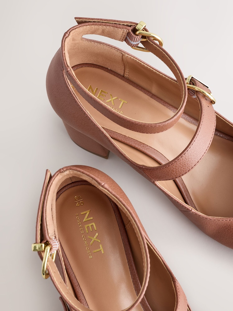 Pink Forever Comfort® Round Toe Double Buckle Block Heel Shoes - Image 10 of 11