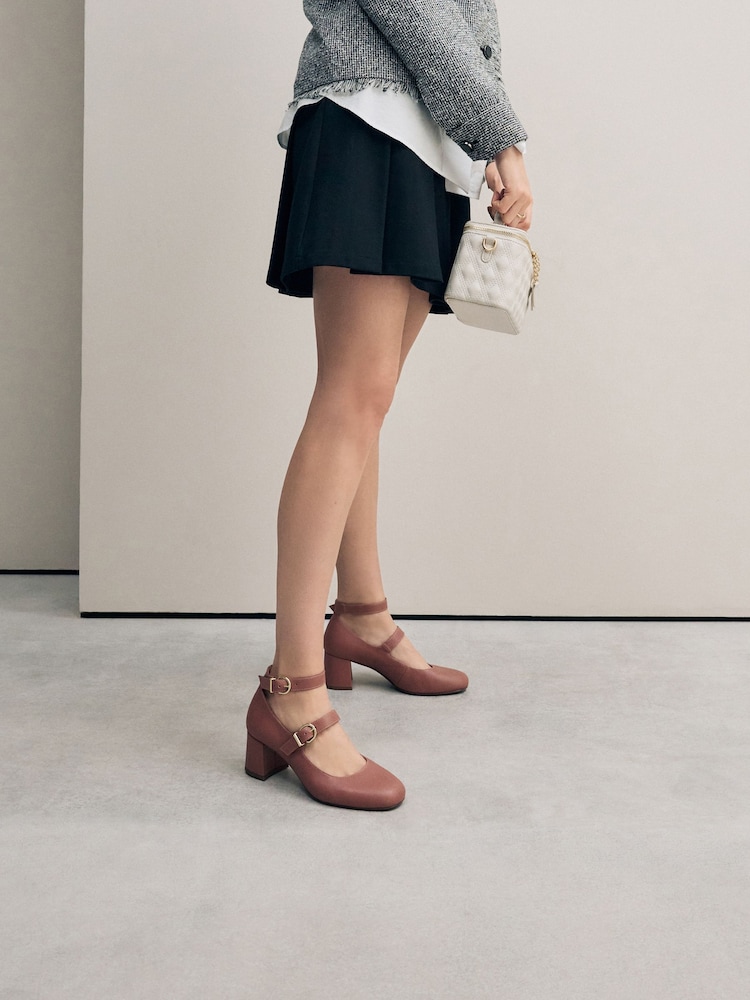 Pink Forever Comfort® Round Toe Double Buckle Block Heel Shoes - Image 3 of 11