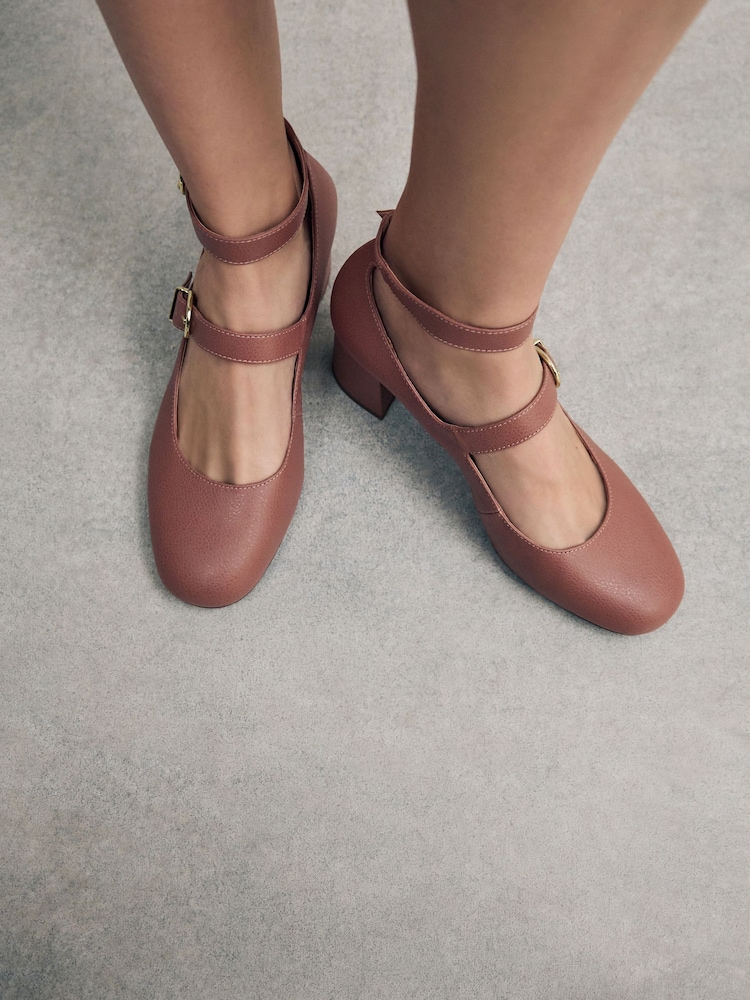 Pink Forever Comfort® Round Toe Double Buckle Block Heel Shoes - Image 5 of 11