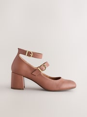 Pink Forever Comfort® Round Toe Double Buckle Block Heel Shoes - Image 6 of 11