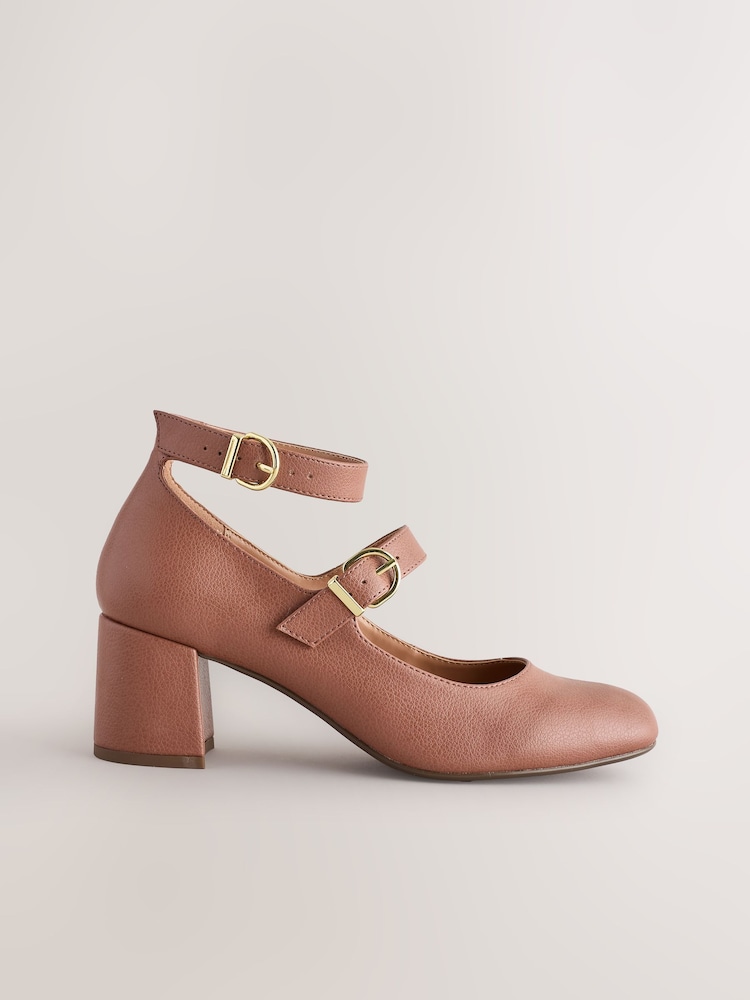 Pink Forever Comfort® Round Toe Double Buckle Block Heel Shoes - Image 6 of 11