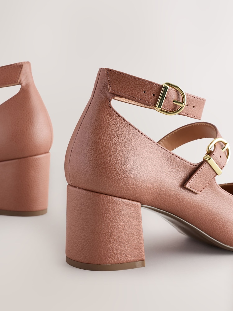 Pink Forever Comfort® Round Toe Double Buckle Block Heel Shoes - Image 7 of 11