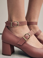 Pink Forever Comfort® Round Toe Double Buckle Block Heel Shoes - Image 8 of 11