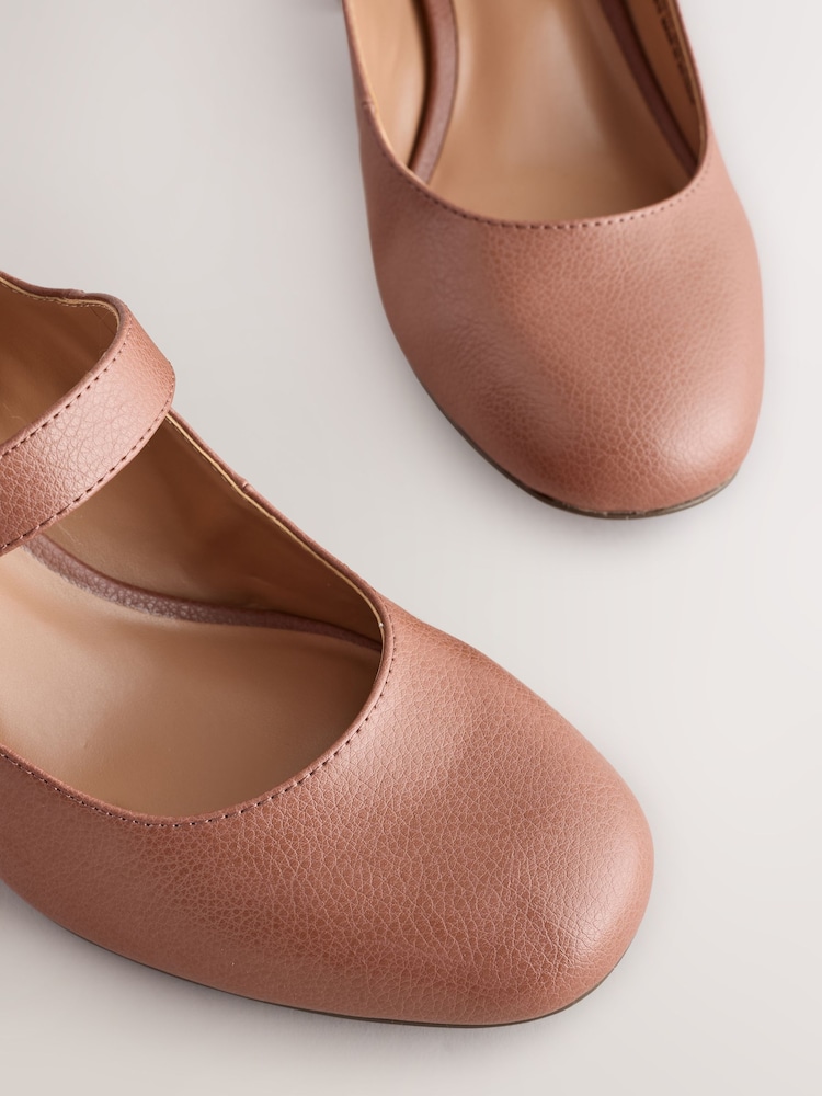Pink Forever Comfort® Round Toe Double Buckle Block Heel Shoes - Image 9 of 11