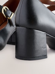Black Forever Comfort® Round Toe Double Buckle Block Heel Shoes - Image 10 of 10