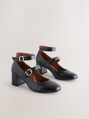 Black Forever Comfort® Round Toe Double Buckle Block Heel Shoes - Image 5 of 10