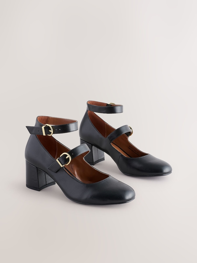 Buy Black Forever Comfort® Round Toe Double Buckle Block Heel