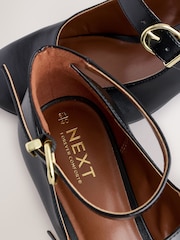 Black Forever Comfort® Round Toe Double Buckle Block Heel Shoes - Image 8 of 10