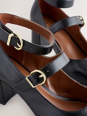 Black Forever Comfort® Round Toe Double Buckle Block Heel Shoes - Image 9 of 10