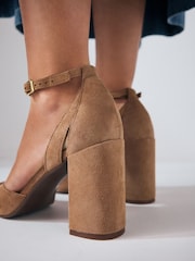 Camel Forever Comfort® Leather Round Toe Cut Out T-Bar Block Heel Shoes - Image 3 of 5