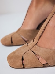 Camel Forever Comfort® Leather Round Toe Cut Out T-Bar Block Heel Shoes - Image 4 of 5