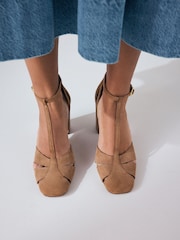 Camel Forever Comfort® Leather Round Toe Cut Out T-Bar Block Heel Shoes - Image 5 of 5