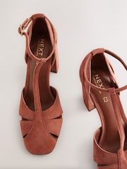 Rust Brown Forever Comfort® Leather Round Toe Cut Out T-Bar Block Heel Shoes - Image 10 of 10