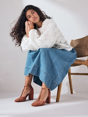 Rust Brown Forever Comfort® Leather Round Toe Cut Out T-Bar Block Heel Shoes - Image 2 of 10