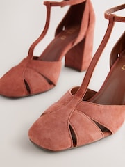Rust Brown Forever Comfort® Leather Round Toe Cut Out T-Bar Block Heel Shoes - Image 8 of 10