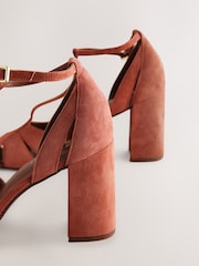 Rust Brown Forever Comfort® Leather Round Toe Cut Out T-Bar Block Heel Shoes - Image 9 of 10
