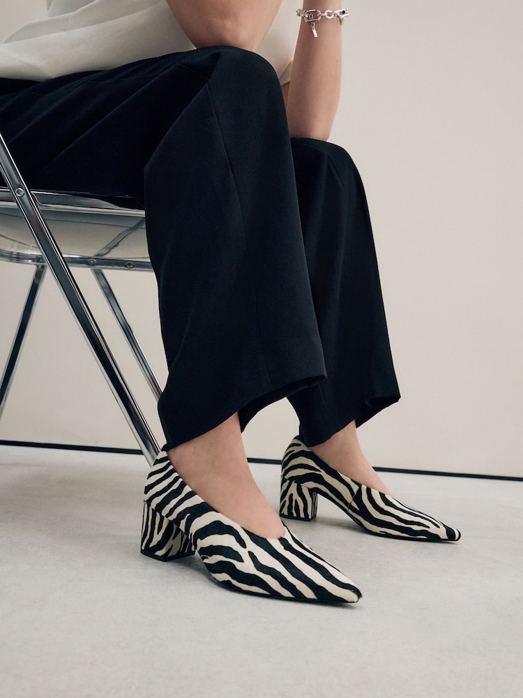 Zebra Forever Comfort® Leather Point Toe Low Block Heels - Image 1 of 10