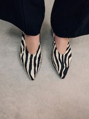 Zebra Forever Comfort® Leather Point Toe Low Block Heels - Image 4 of 10