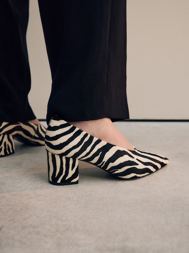 Zebra Forever Comfort® Leather Point Toe Low Block Heels - Image 5 of 10