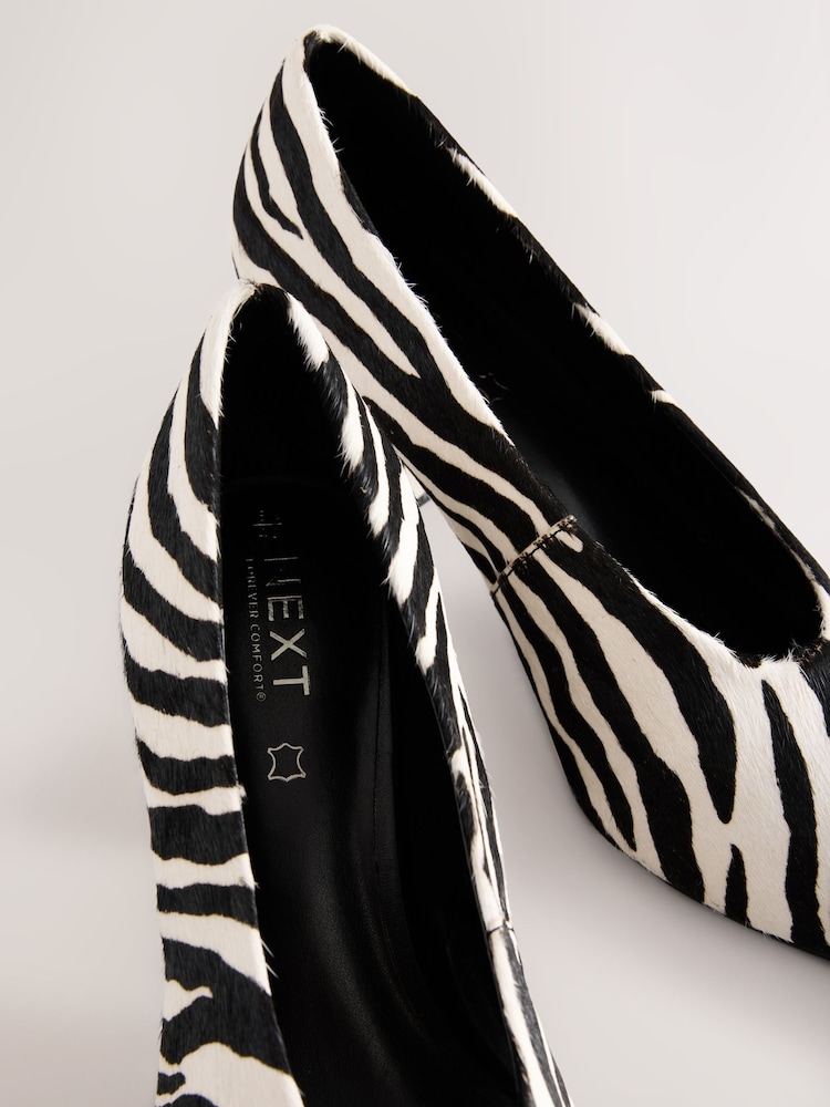 Zebra Forever Comfort® Leather Point Toe Low Block Heels - Image 8 of 10