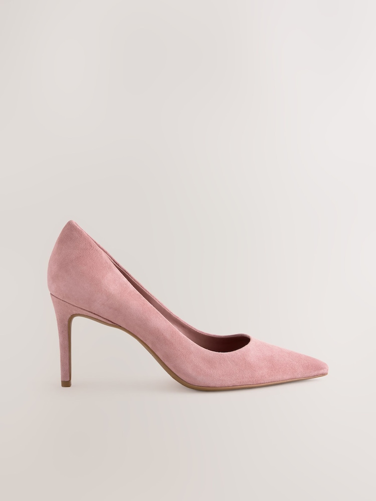 Rose Pink Suede Standard/Wide Fit Leather Mid Court Shoes - Image 5 of 9