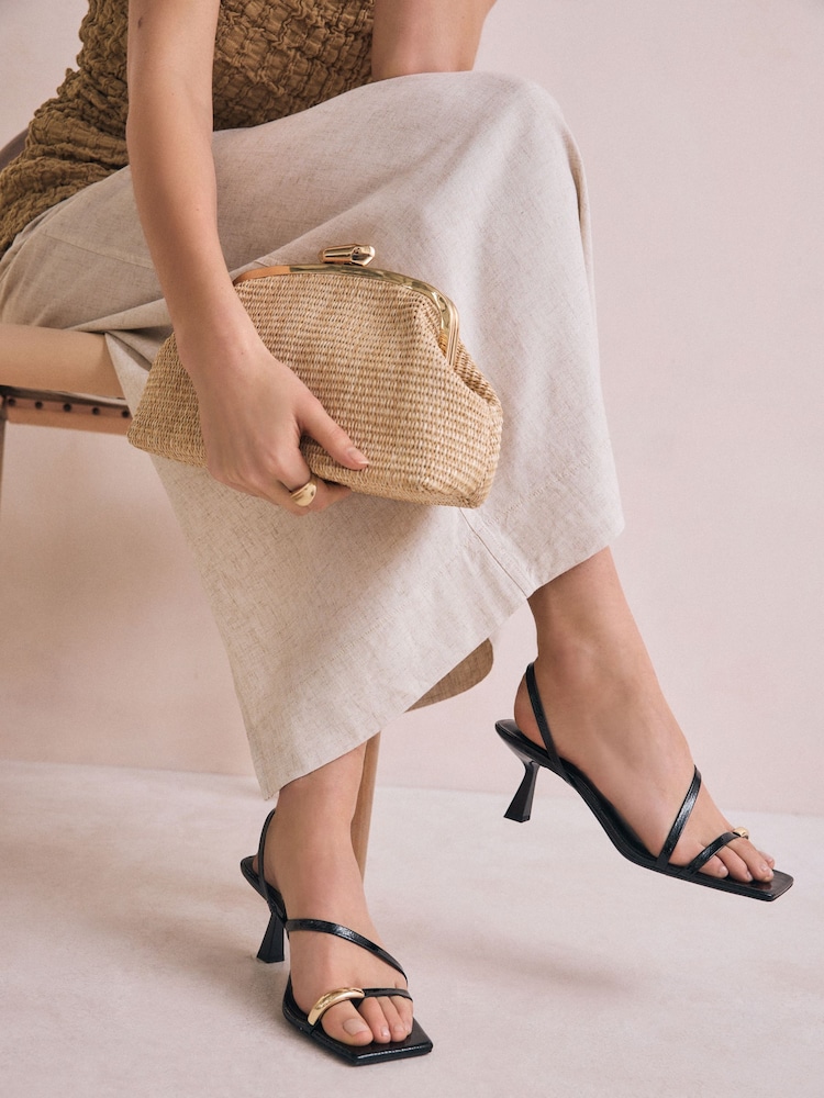 Black Toe Loop Heeled Sandals - Image 1 of 10