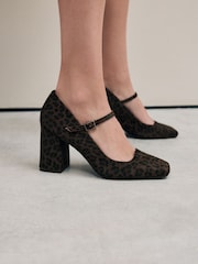Leopard Forever Comfort® Leather Square Toe Block Heel Mary Jane Shoes - Image 1 of 11