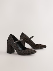 Leopard Forever Comfort® Leather Square Toe Block Heel Mary Jane Shoes - Image 7 of 11