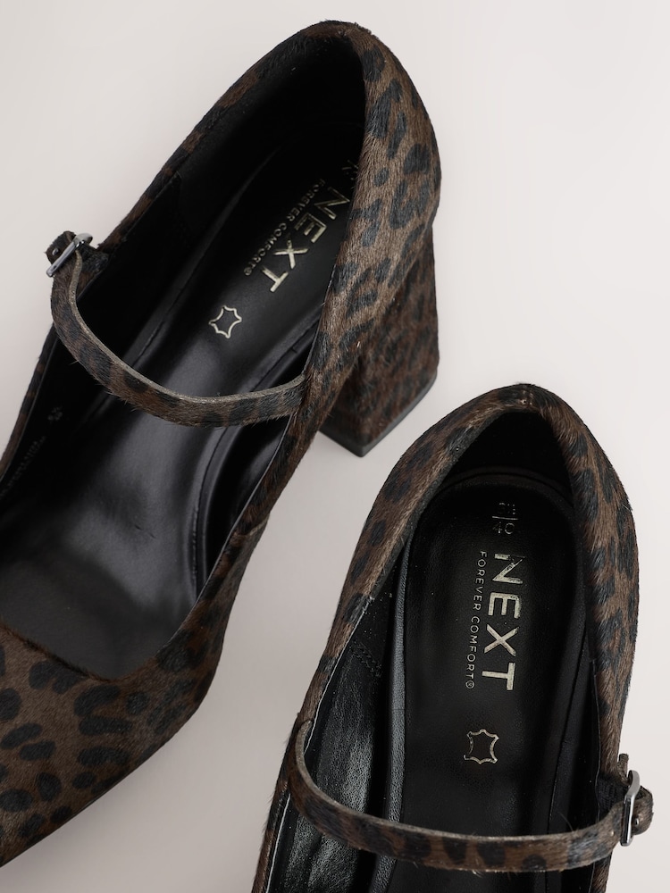 Leopard Forever Comfort® Leather Square Toe Block Heel Mary Jane Shoes - Image 9 of 11