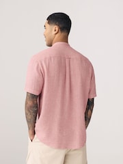 Pink Grandad Collar Cotton Linen Blend Short Sleeve Shirt - Image 2 of 4
