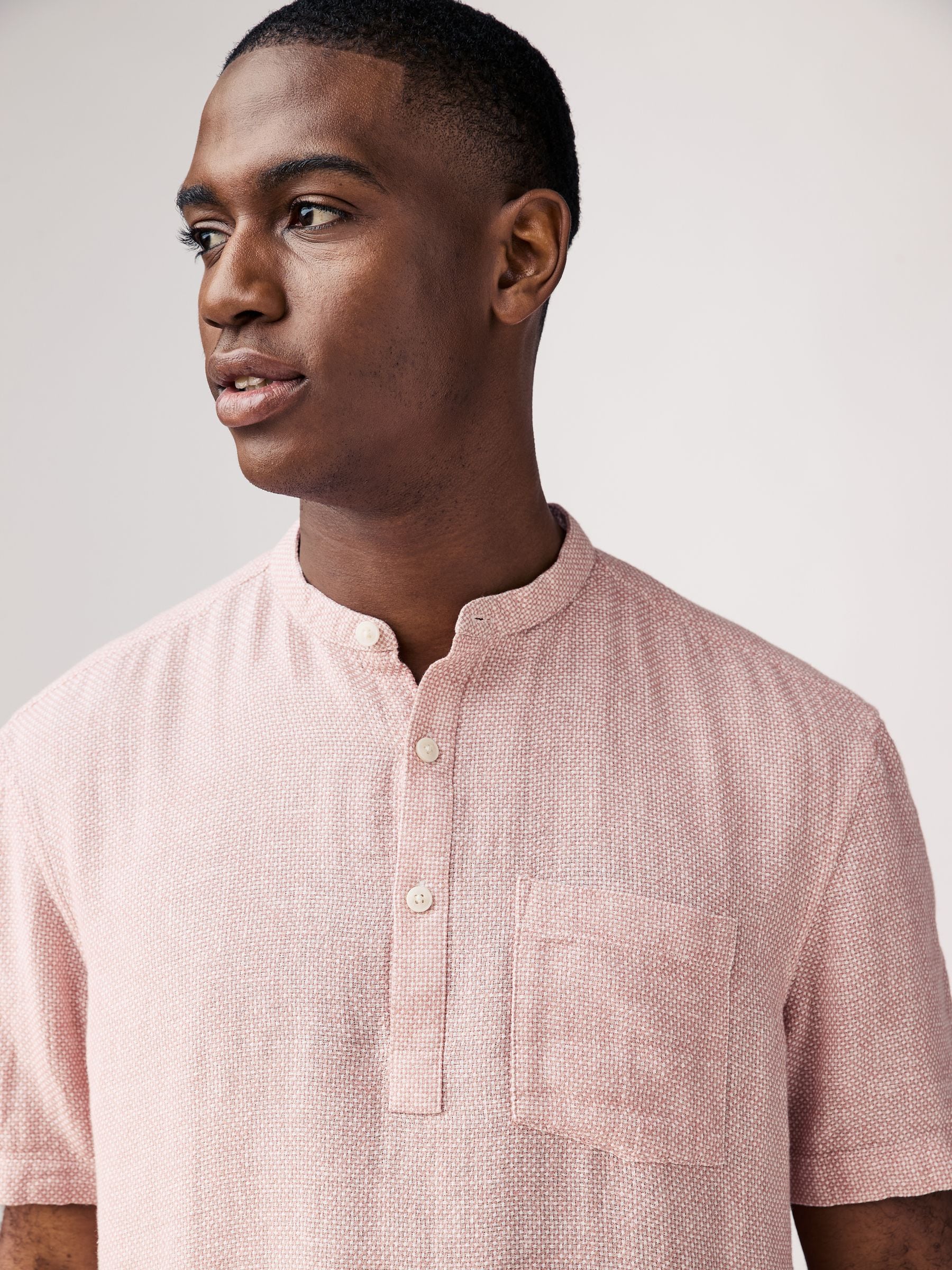 Buy Pink Overhead Cotton Linen Blend Short Sleeve Shirt from