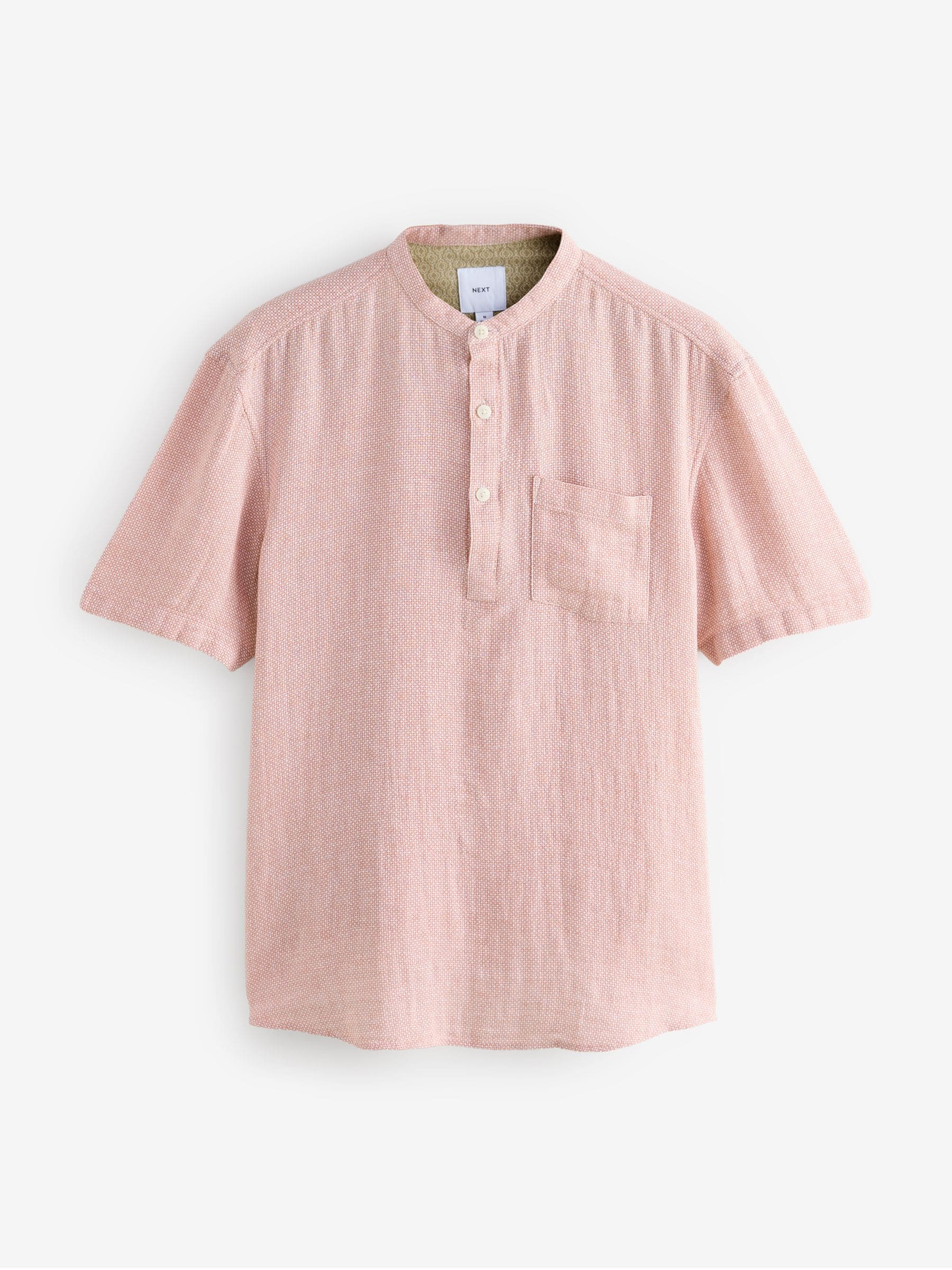 Buy Pink Overhead Cotton Linen Blend Short Sleeve Shirt from